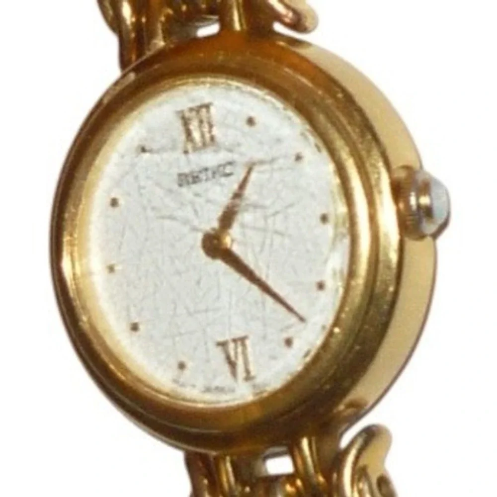 Seiko Womens Gold Tone Fancy‎ Link Bracelet Watch 1N00-1099 Roman Numeral Dial